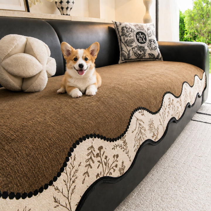 Herb Garden Chenille Sofa Cover | Non-Slip Machine-Washable