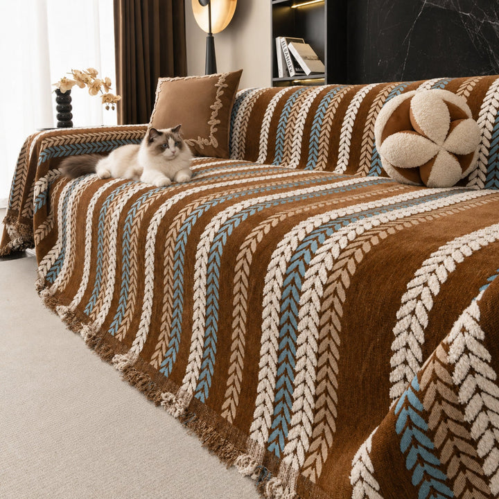 Leaf Pattern Chenille Sofa Cover | One-Piece Throw | Pet Fur & Dust Protection | Machine Washable