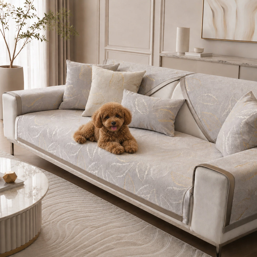 Gilded Leaf Sofa Protector | Chenille Jacquard Non-Slip Washable Cover