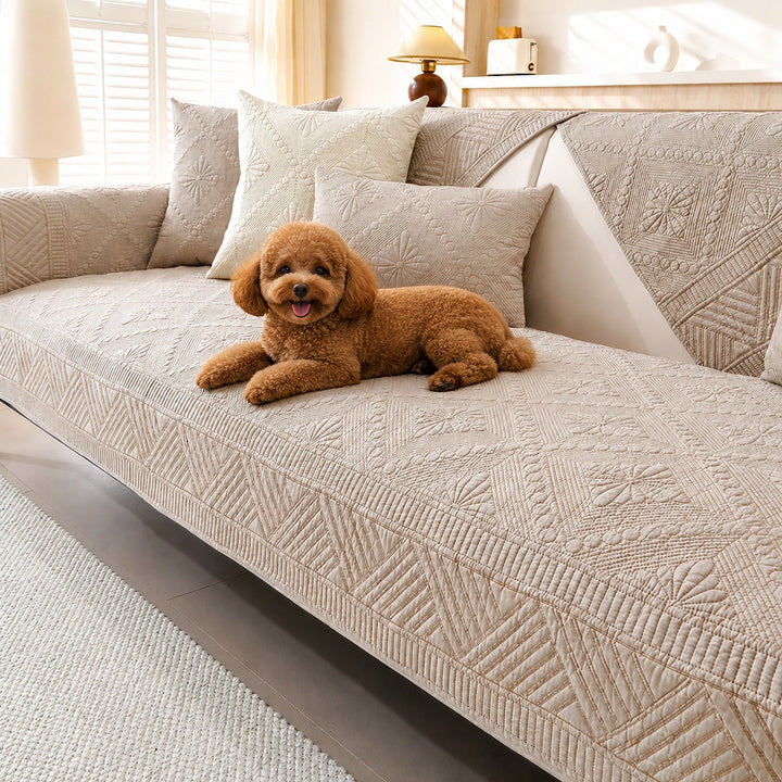 Heirloom Quilted Sofa Cover | Non-Slip Cotton | Machine Washable Sofa Protector