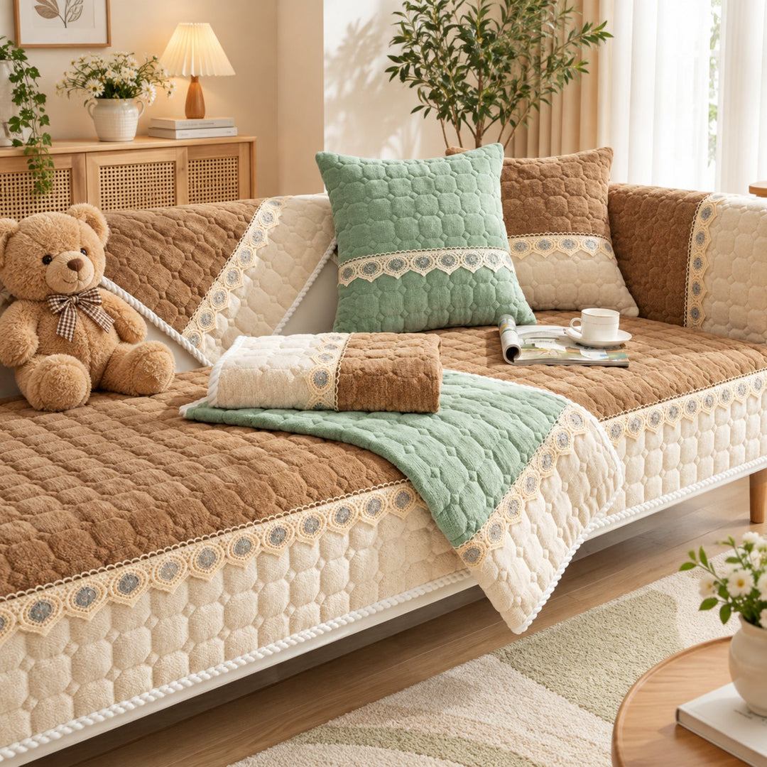 Honeycomb Sofa Cover | Quilted Corduroy | Non-Slip Washable Sofa Protector