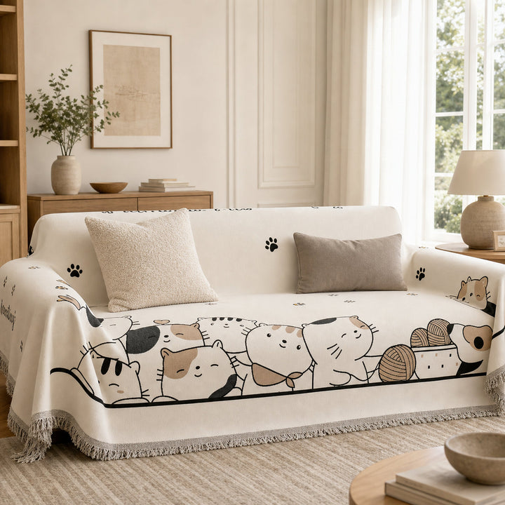 Cosy Cat Sofa Throw | Thick Chenille Anti-Scratch | Machine-Washable