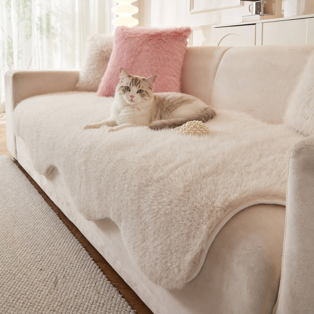 Scandinavian Plush Sofa Cover | Soft Washable Couch Protector