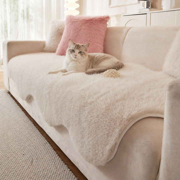 Scandinavian Plush Sofa Cover | Soft Washable Couch Protector