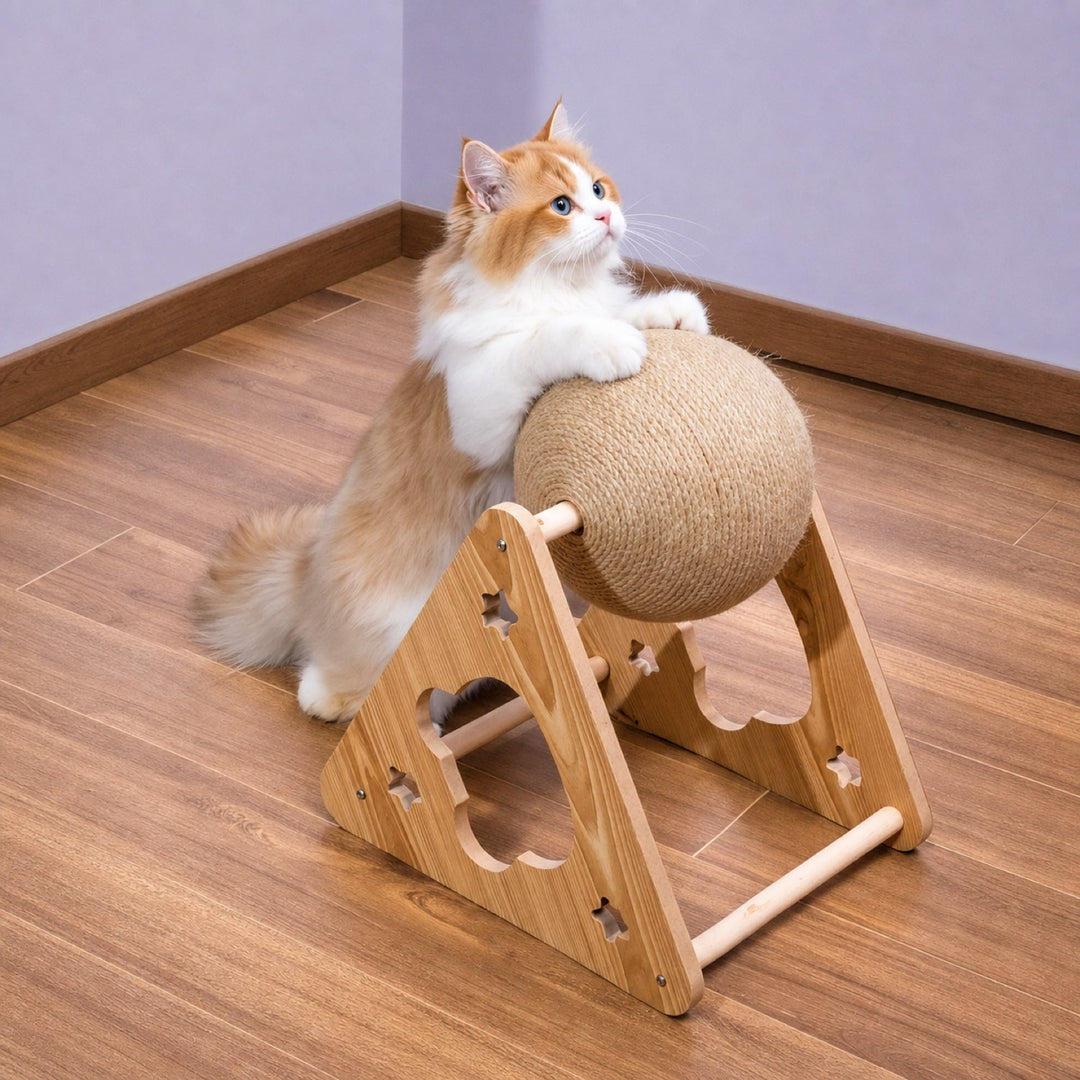 Rolling Ball Cat Scratcher | Interactive Exercise Toy | Stable Wooden Frame