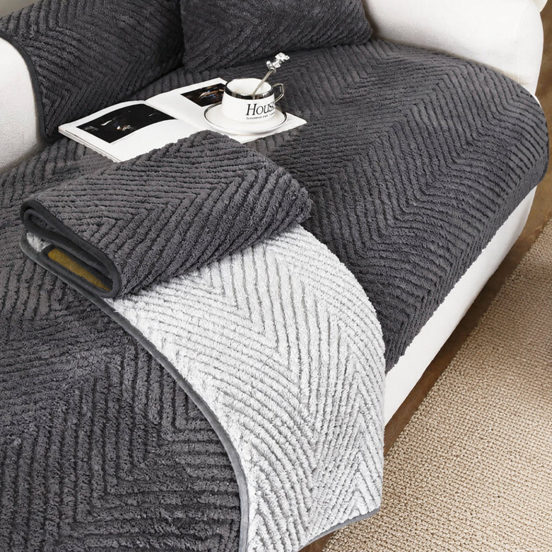 Thickened Plush Herringbone Sofa Cover | Non-Slip Pet-Proof Couch Protector | Machine Washable