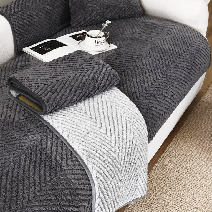 Thickened Plush Herringbone Sofa Cover | Non-Slip Pet-Proof Couch Protector | Machine Washable