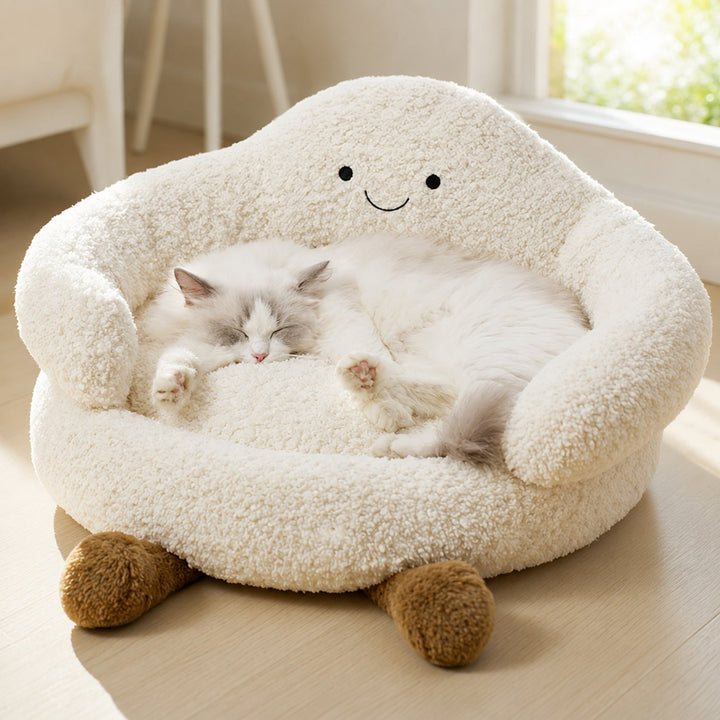 Dog Bed & Cat Bed | Cloud Design | Soft Washable Plush with Raised Padded Sides
