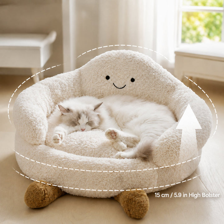 Dog Bed & Cat Bed | Cloud Design | Soft Washable Plush with Raised Padded Sides