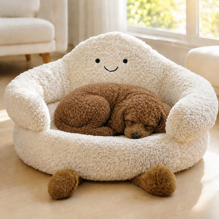 Dog Bed & Cat Bed | Cloud Design | Soft Washable Plush with Raised Padded Sides