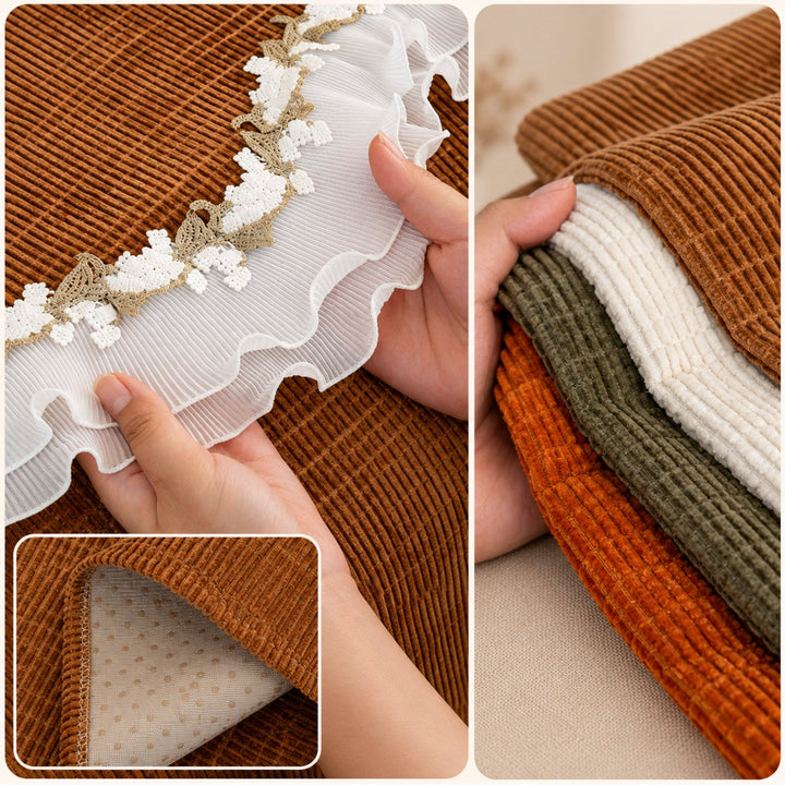 Ruffle Charm Chenille Sofa Cover | Non-Slip & Machine Washable