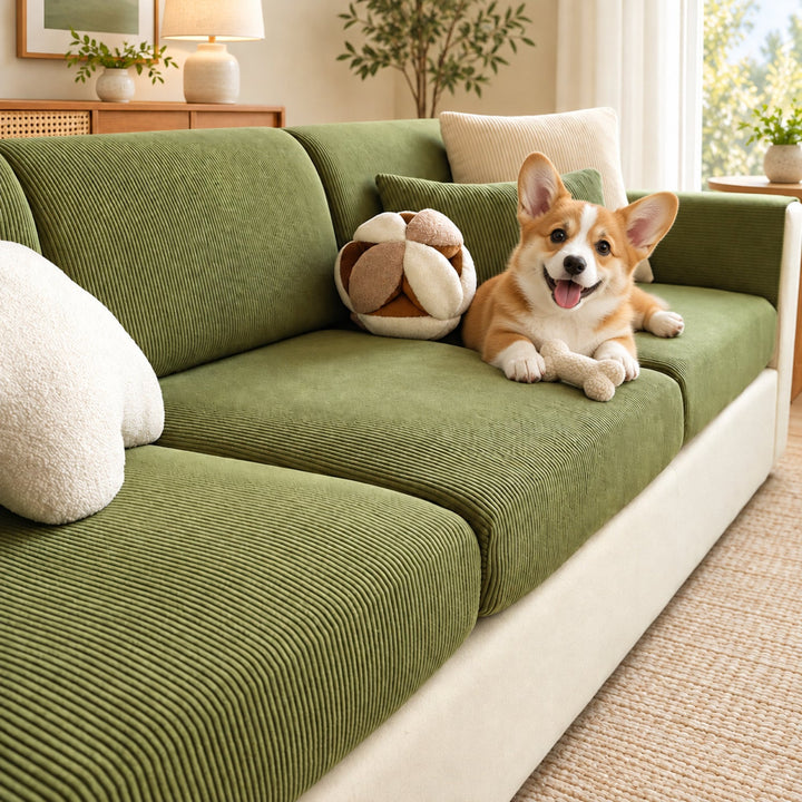 Striped Corduroy Stretch Sofa Cushion Covers | Scratch-Resistant Washable Sofa Protector