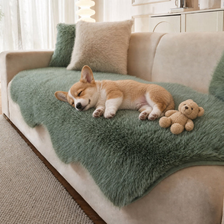 Scandinavian Plush Sofa Cover | Soft Washable Couch Protector