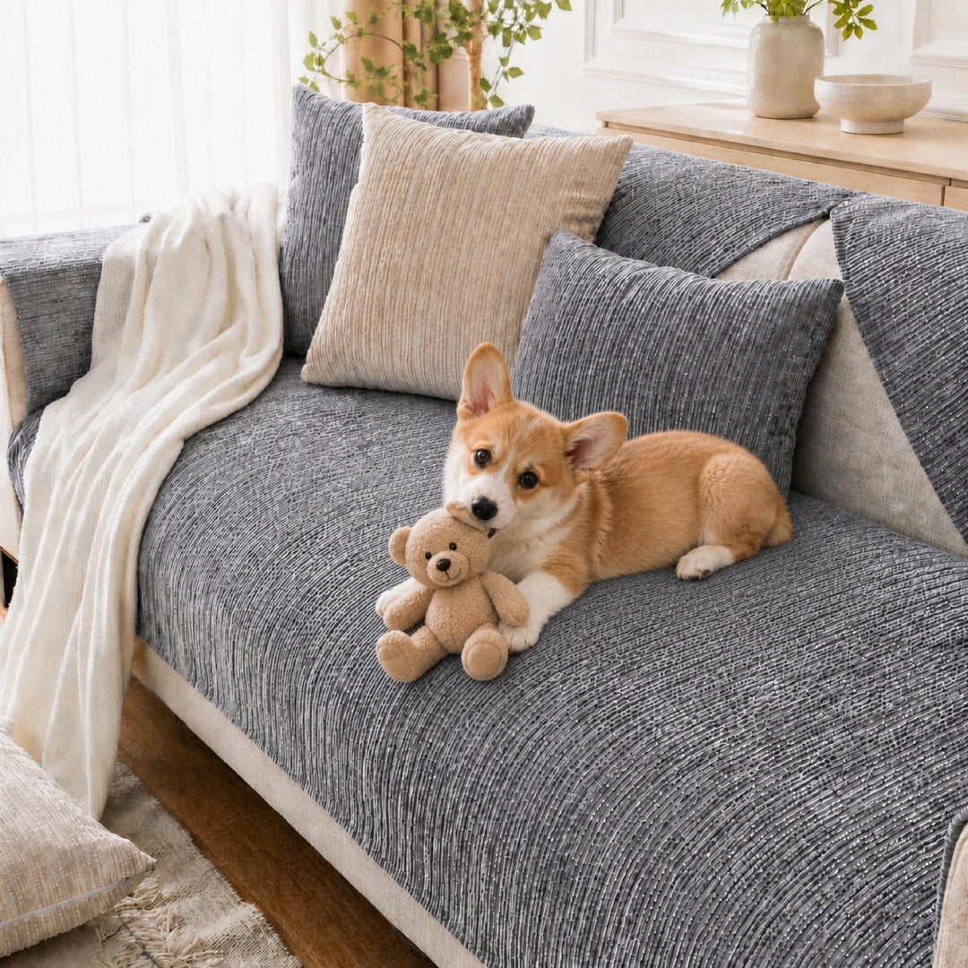 Soft Line Chenille Sofa Protector | Non-Slip Ribbed Design | Machine Washable