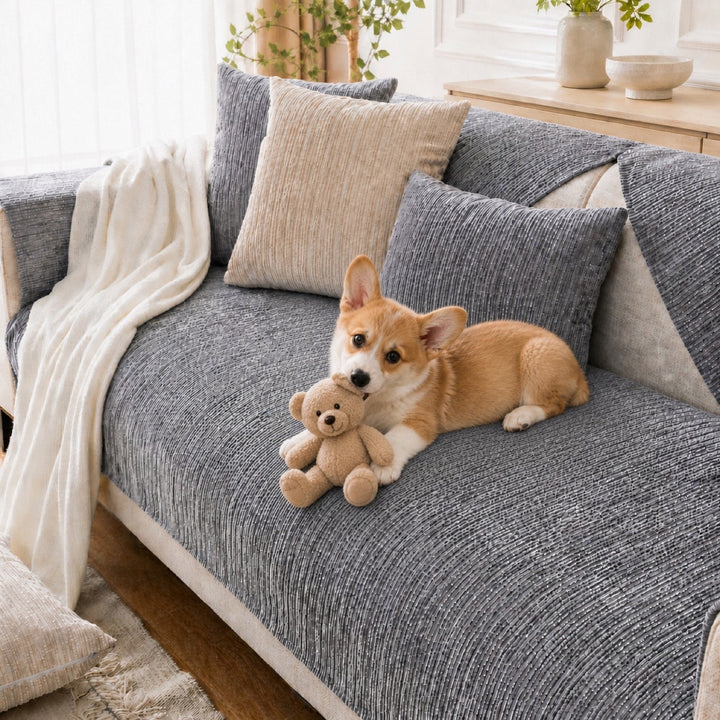 Soft Line Chenille Sofa Protector | Non-Slip Ribbed Design | Machine Washable