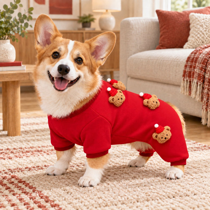 Teddy Bear Large Dog Jumpsuit | Cotton Full-Body Autumn & Winter Outfit