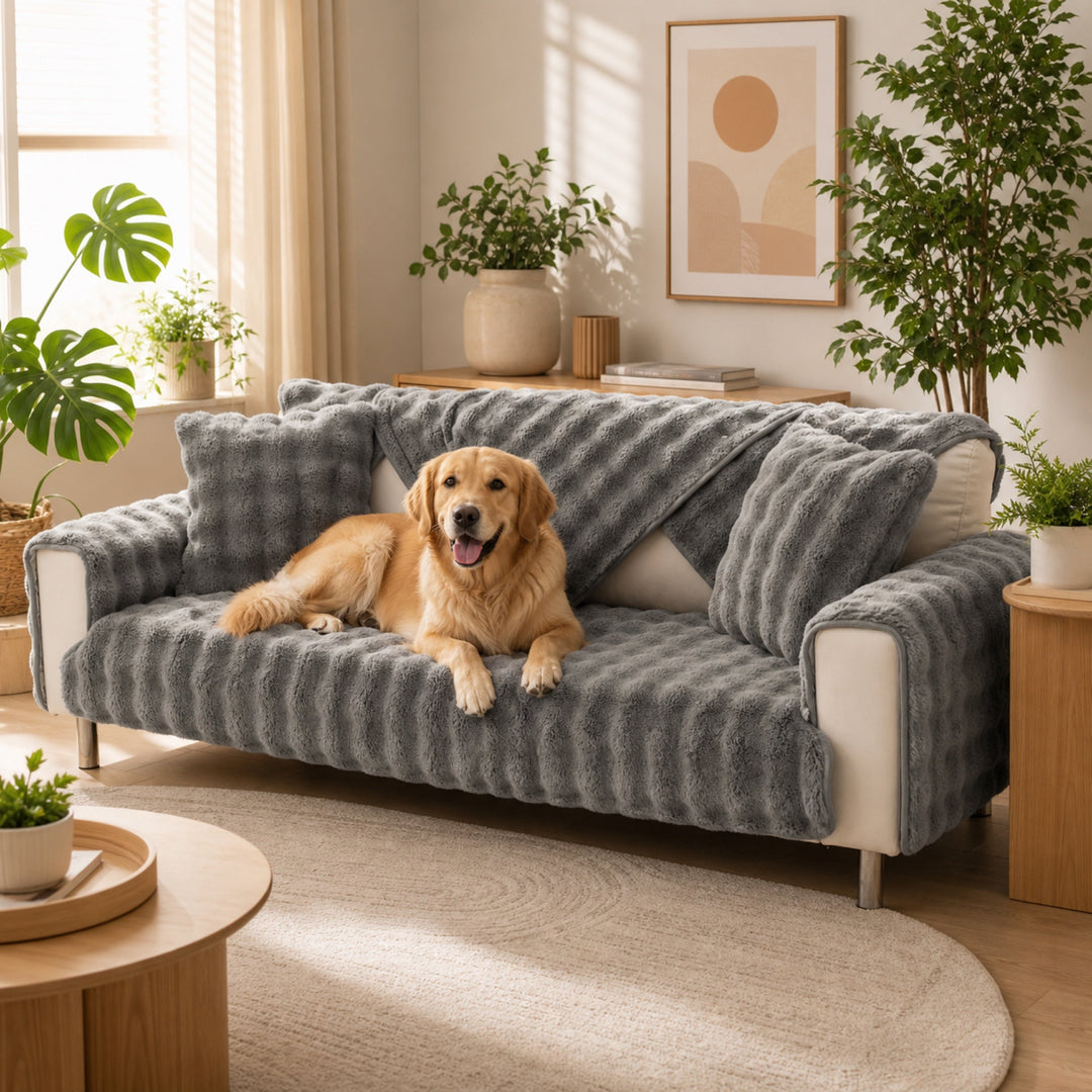Plush Sofa Cover | Non-Slip Washable Furniture Protector