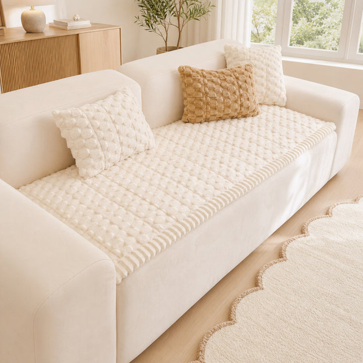Honeycomb Plush Sofa Protector | Thick Non-Slip Washable Pet-Friendly Cover