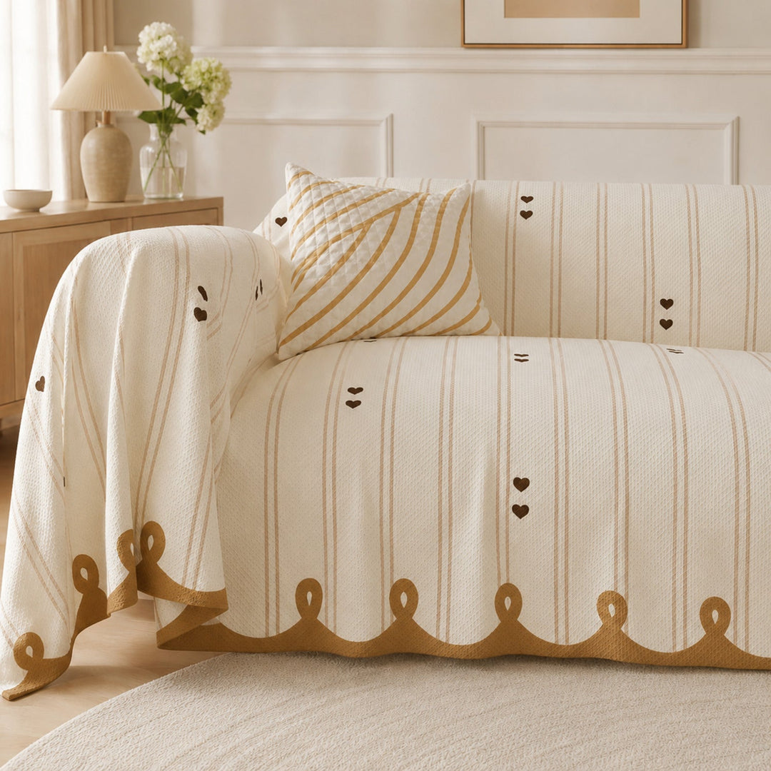Dainty Heart Sofa Throw | Faux Linen | Non-Slip All-Season Sofa Protector