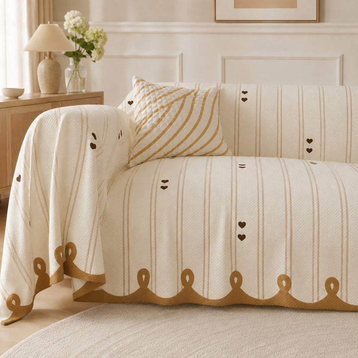 Dainty Heart Sofa Throw | Faux Linen | Non-Slip All-Season Sofa Protector