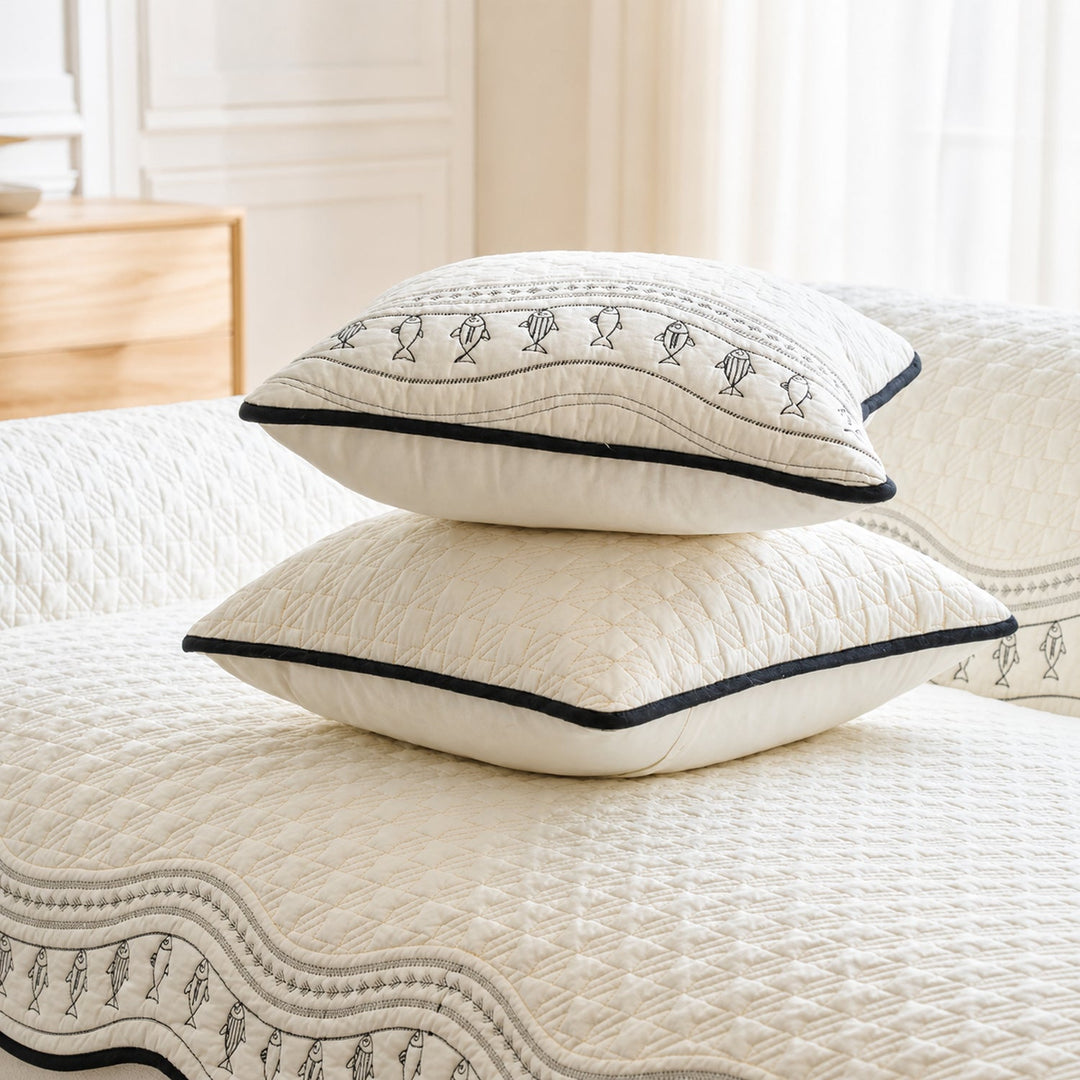 Fish Pattern Cotton Sofa Protector | Quilted Non-Slip Washable Cover