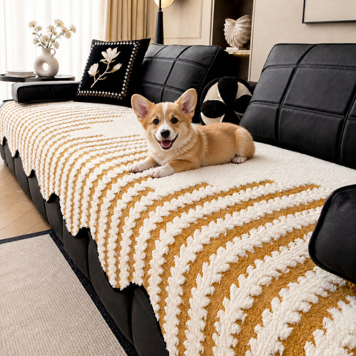 Zebra Wave Chenille Sofa Protector | Soft Non-Slip Machine-Washable Cover