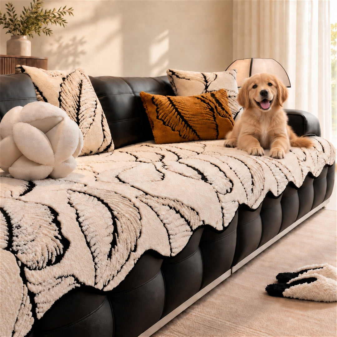 Leaf Tufted Sofa Cover | Thick Plush | Non-Slip & Machine Washable