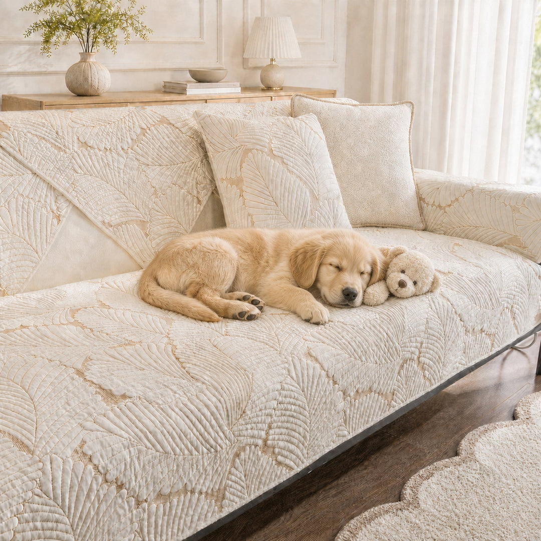 Leaf Cotton Sofa Protector | Scratch-Resistant Non-Slip Washable Cover