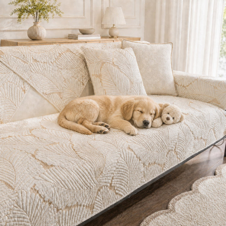 Leaf Cotton Sofa Protector | Scratch-Resistant Non-Slip Washable Cover