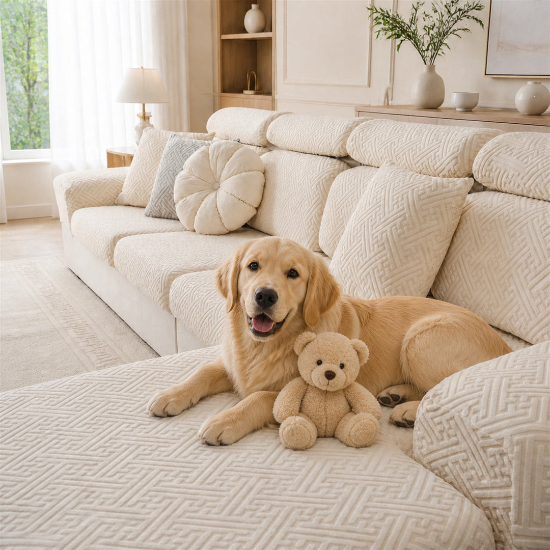 Modern Maze | Stretch Sofa Cushion Covers | Embossed Plush | Washable Sofa Protector