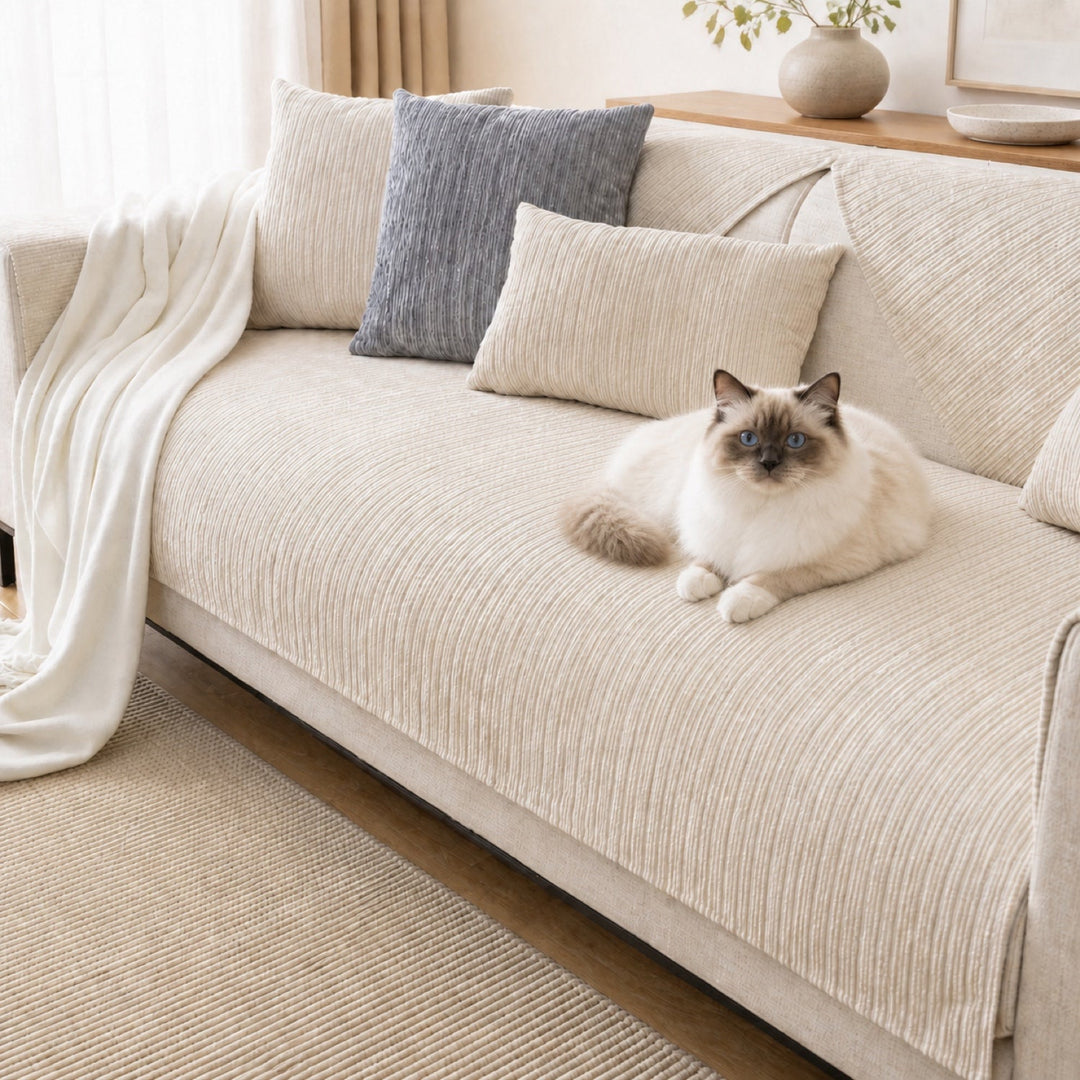 Soft Line Chenille Sofa Protector | Non-Slip Ribbed Design | Machine Washable