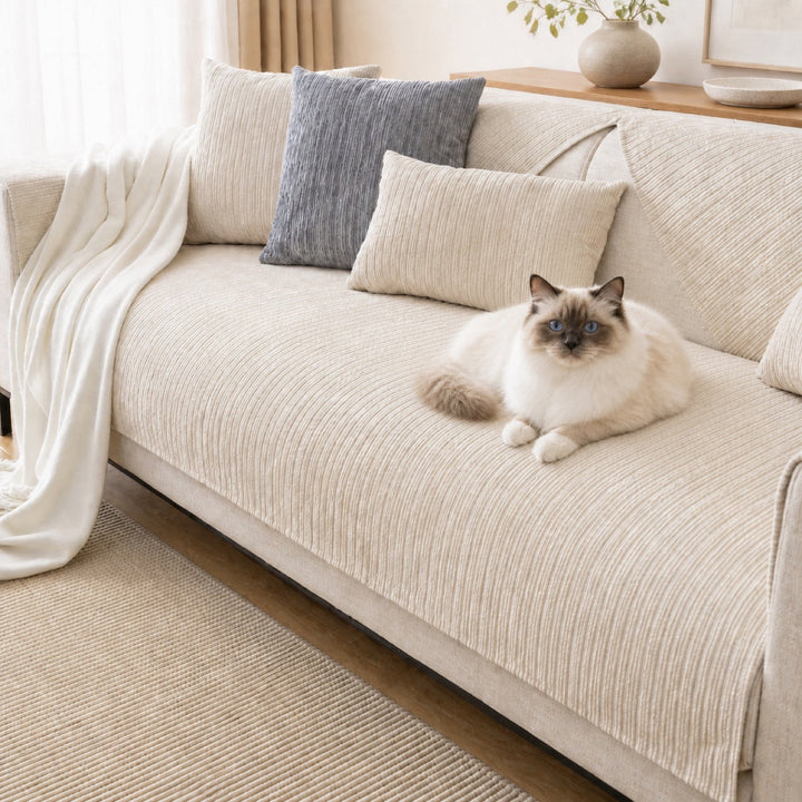 Soft Line Chenille Sofa Protector | Non-Slip Ribbed Design | Machine Washable