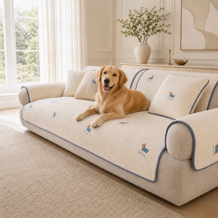 Puppy Pattern Cotton Sofa Cover | Soft Non-Slip All-Season Protector