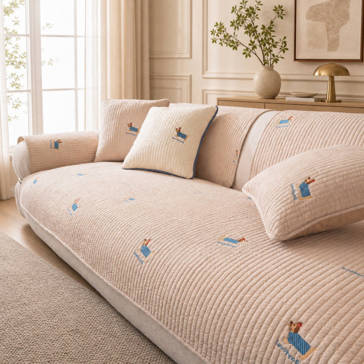 Puppy Pattern Cotton Sofa Cover | Soft Non-Slip All-Season Protector