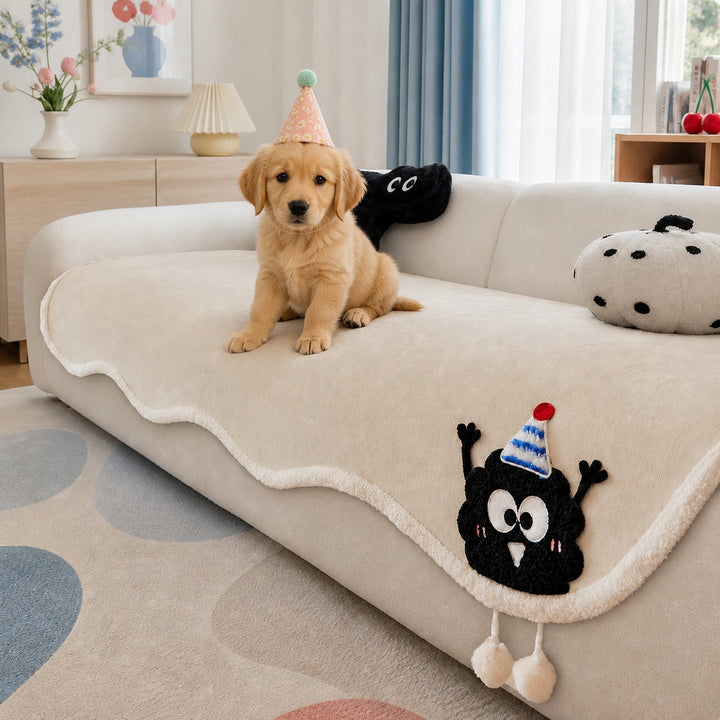 Winter Cheeky Monster Plush Sofa Cover | Warm Non-Slip Washable
