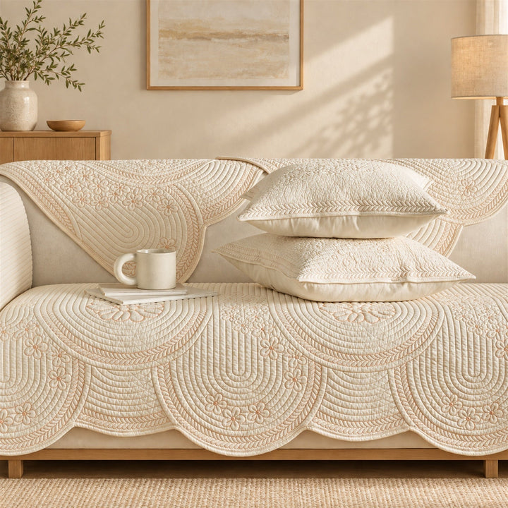 Floral Medallion Sofa Cover | Non-Slip & Machine Washable | Washed Cotton