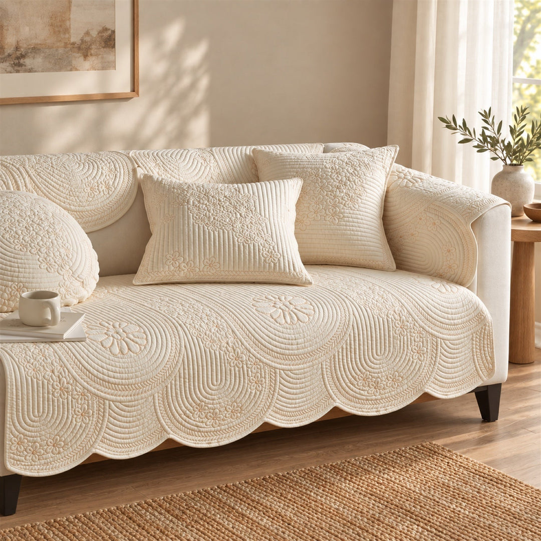 Floral Medallion Sofa Cover | Non-Slip & Machine Washable | Washed Cotton