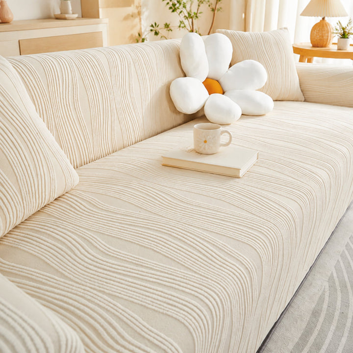 Ribbed Jacquard Stretch Sofa Protector | Knitted Fleece Full-Coverage Cover