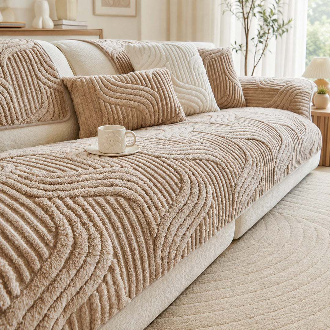 Plush Geometric Sofa Protector | Soft Textured Non-Slip Washable Cover