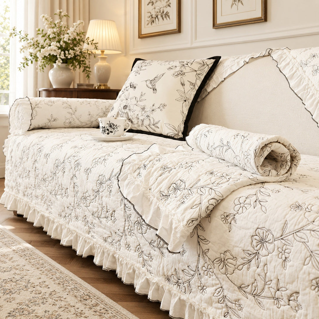 Sofa Cover | Cotton Surface & Non-Slip Backing | Garden Etching | Machine Washable