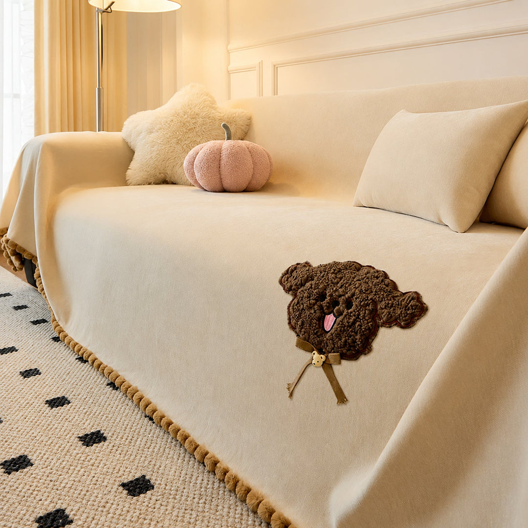 Teddy Bear Chenille Sofa Throw | Anti-Slip Washable | Sofa Protector