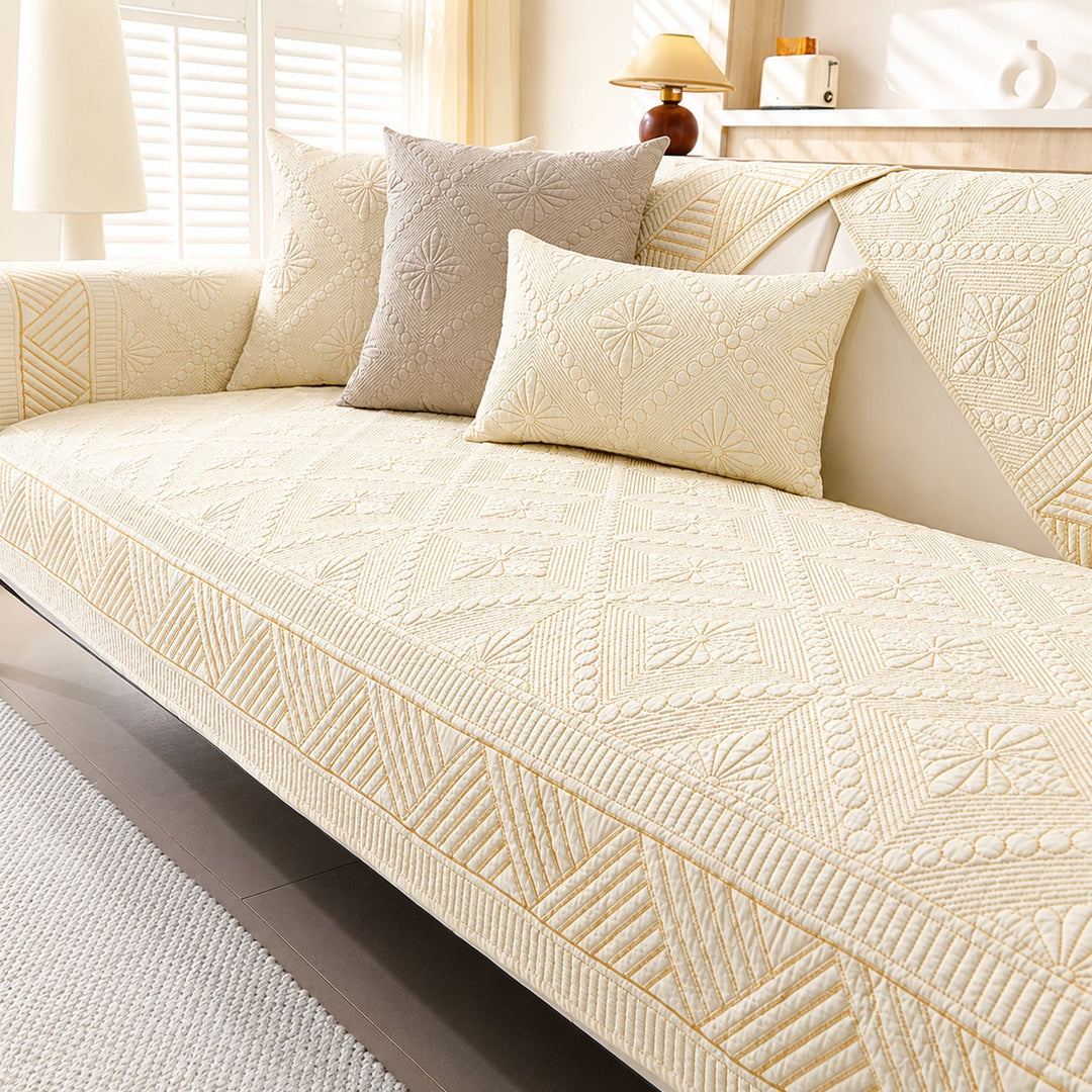 Heirloom Quilted Sofa Cover | Non-Slip Cotton | Machine Washable Sofa Protector