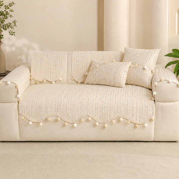 Confetti Pom-Pom Sofa Cover | Chenille | Washable Anti-Slip Sofa Protector