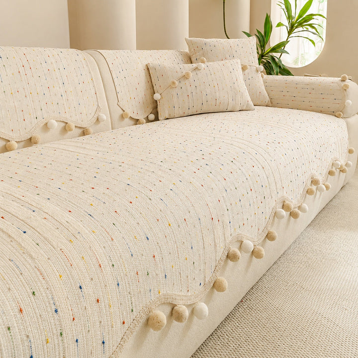 Confetti Pom-Pom Sofa Cover | Chenille | Washable Anti-Slip Sofa Protector