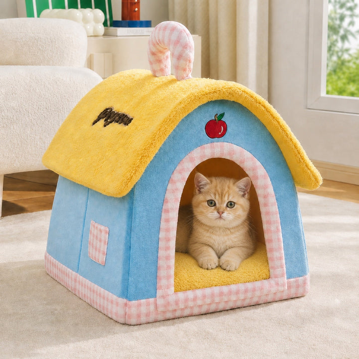 Dog Bed & Cat Bed | Foldable Pet House | Enclosed Hideaway with a Removable Cushion