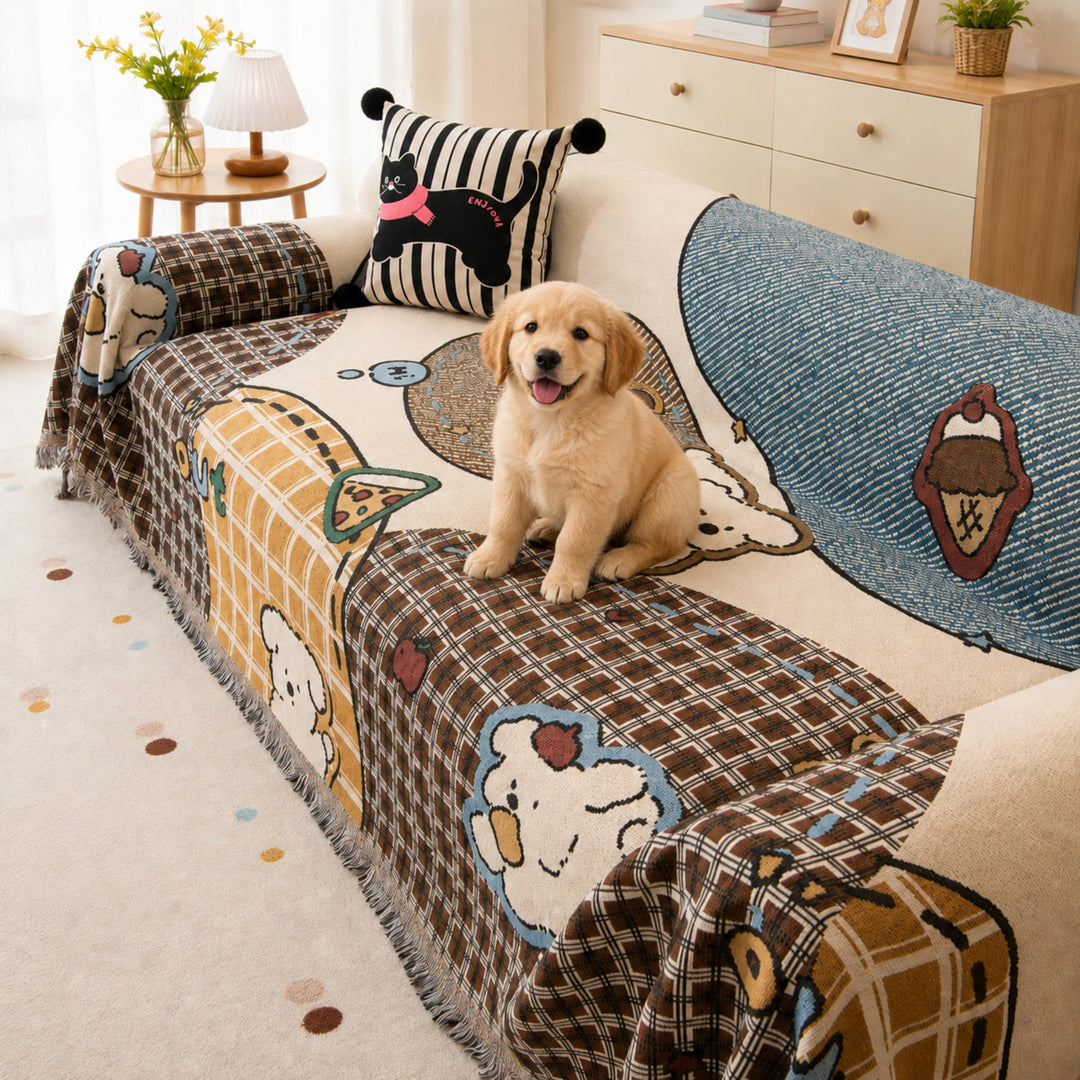Puppy Days | Chenille Sofa Throw | Scratch-Resistant Sofa Protector
