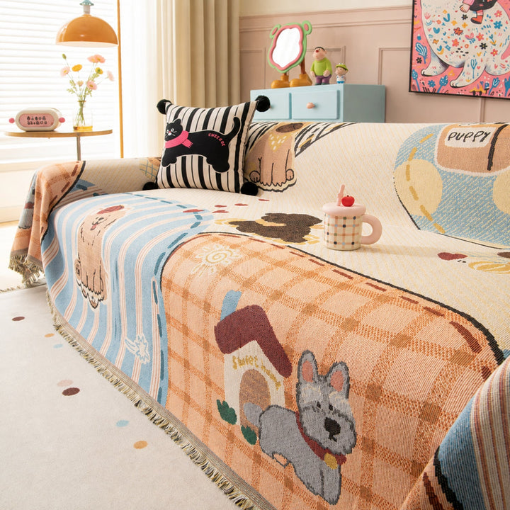 Puppy Days | Chenille Sofa Throw | Scratch-Resistant Sofa Protector