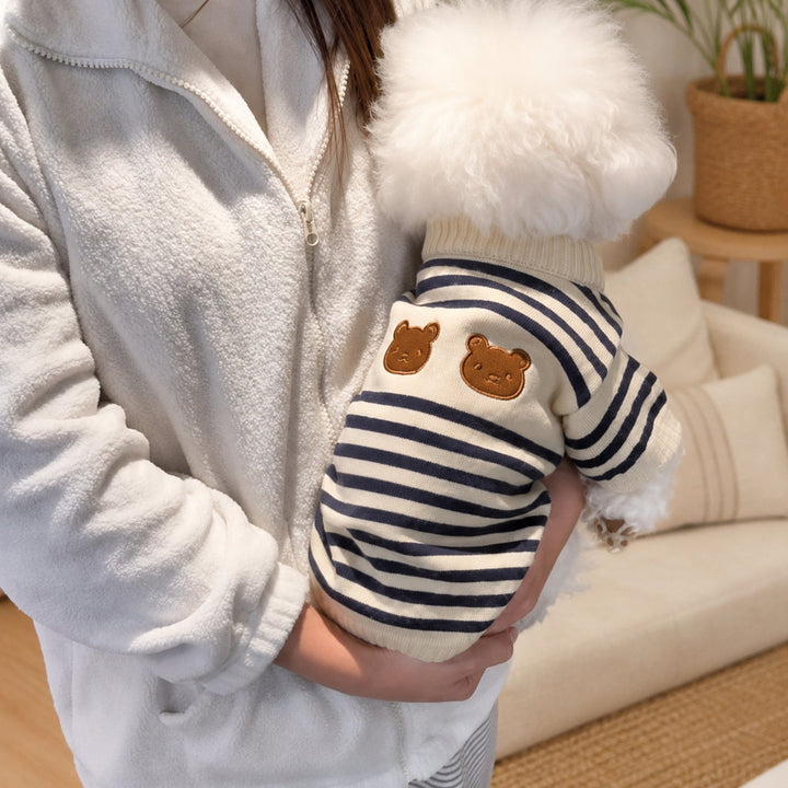 Teddy Bear Stripe Dog Jumper | Cosy Knitted Autumn & Winter Pet Sweater