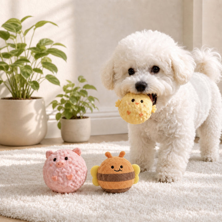 Farm Friends Squeaky Dog Toy Set | Washable Plush Teething Balls