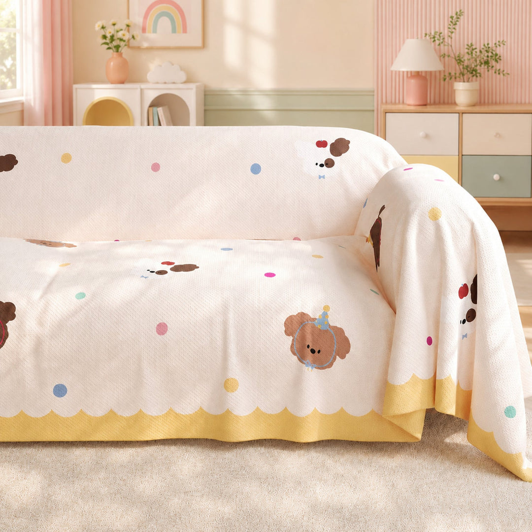 Birthday Puppy Sofa Throw | Linen-Look Fabric | Washable Anti-Pilling Sofa Protector